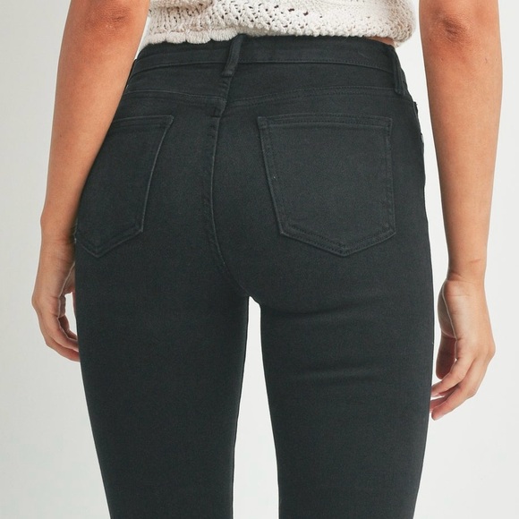 🟠NWT JUST BLACK (JBD) High Rise Cropped Flare Jeans w/Distressed Hem in Black - Picture 7 of 13